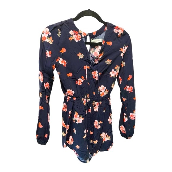 Abercrombie & Fitch Romper XS Black Red Pink Floral Drawstring top Short - Picture 2 of 8
